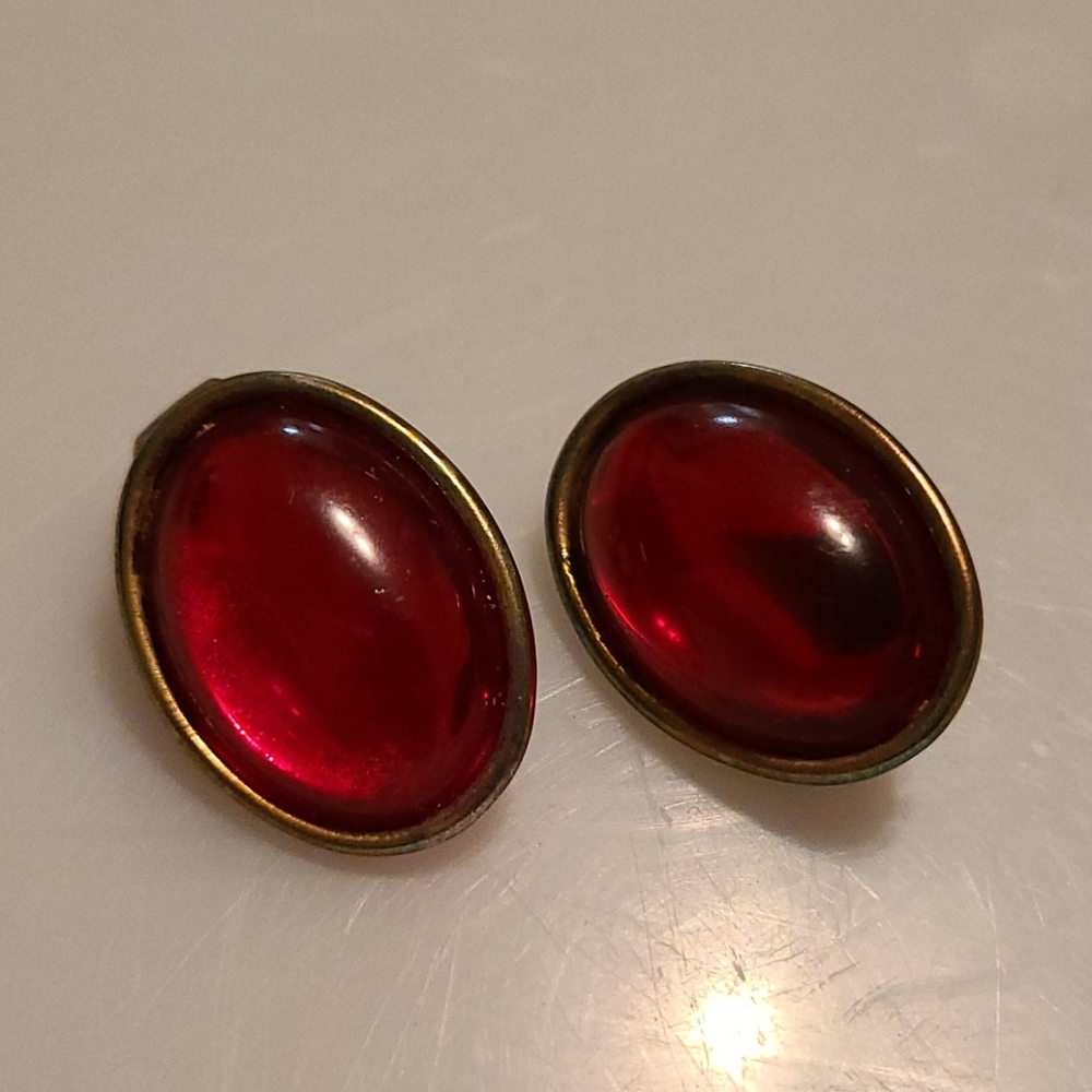 Vintage Red Clip On Earrings